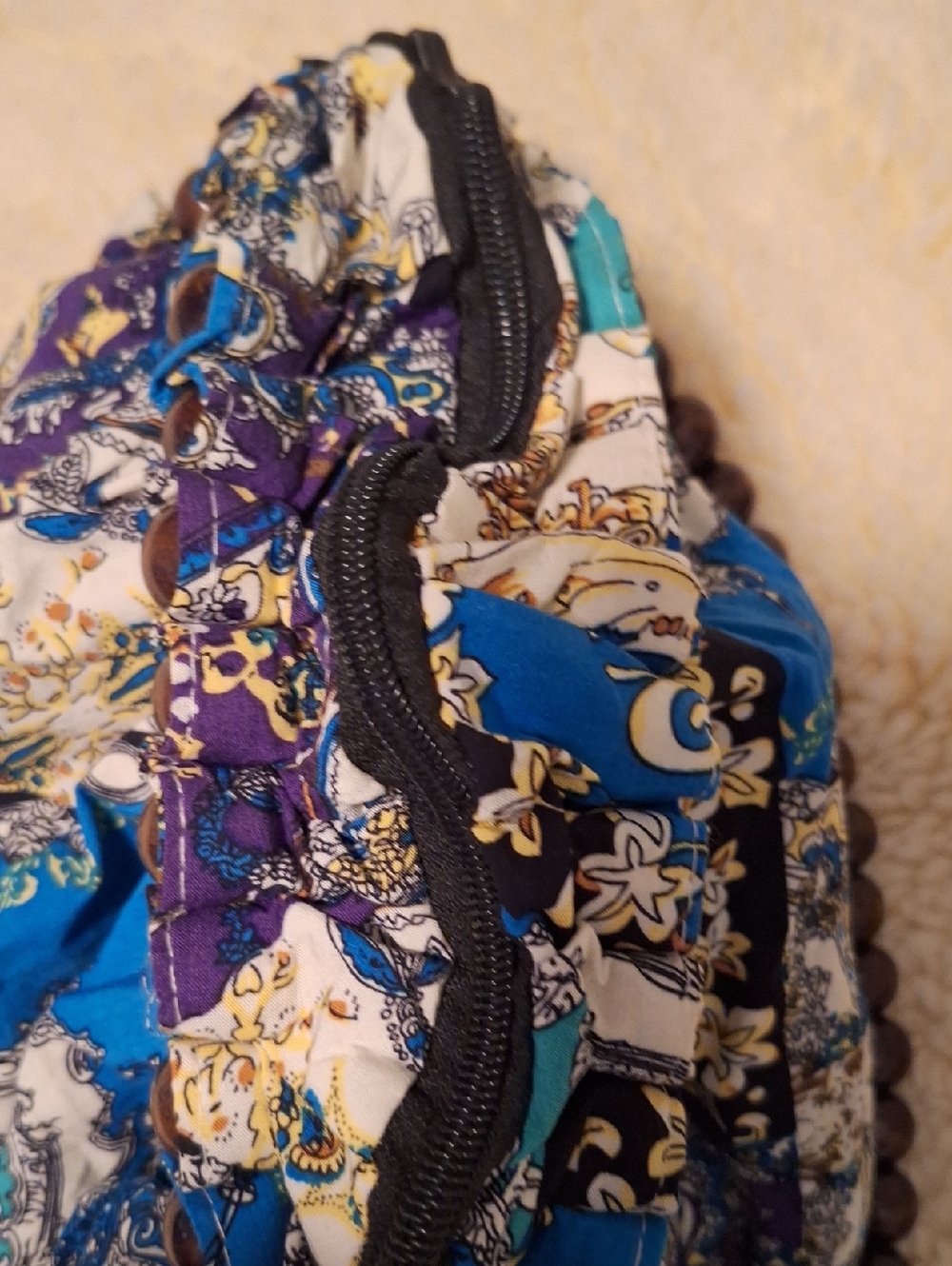 HAND CRAFTED Bohemian Patch work Beaded Handle HAND Bag - Blue & Purple - Picture 12 of 14